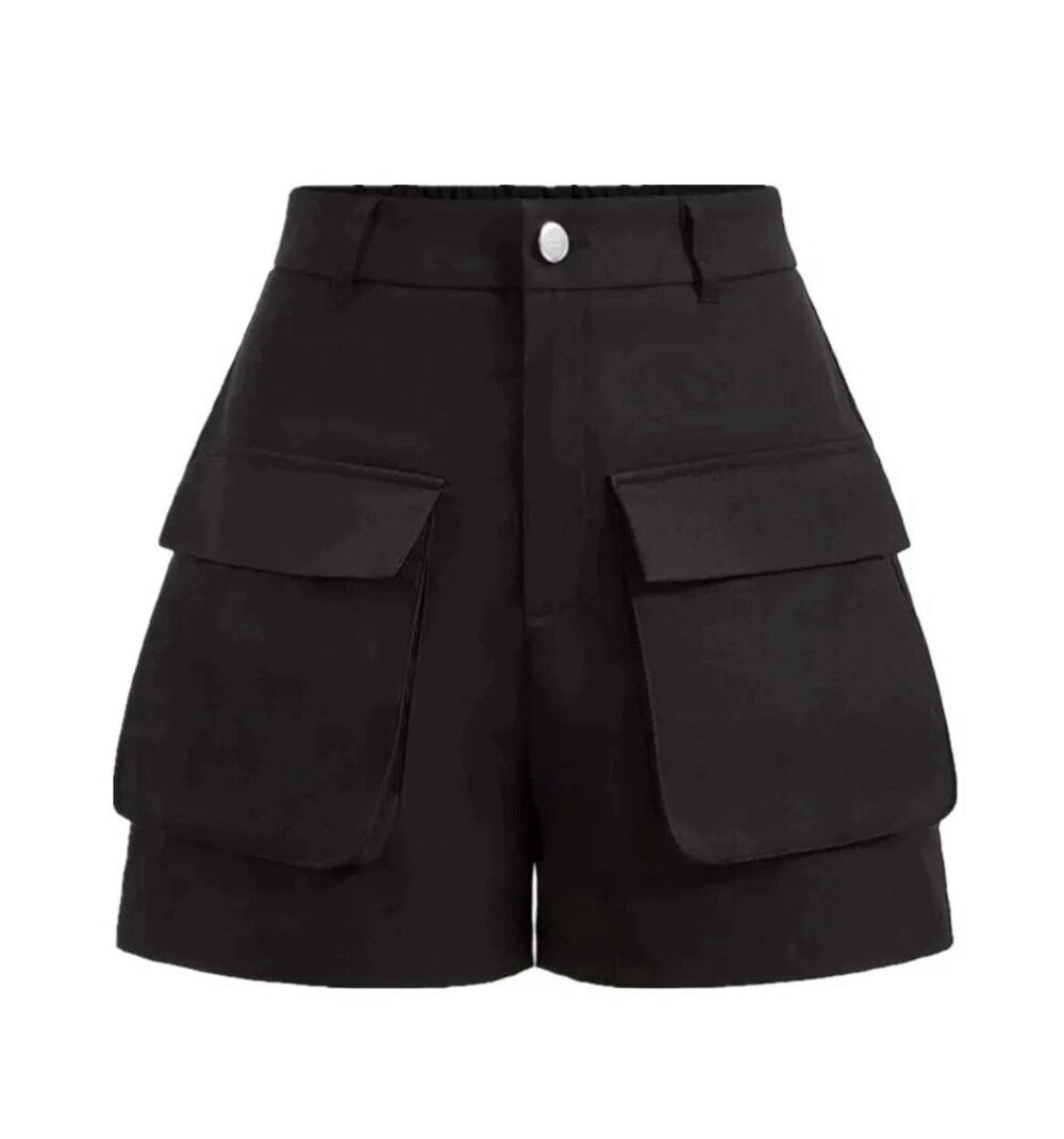 High Waisted Flap Pocket Cargo Shorts Womens M Black Urban Streetwear Utility